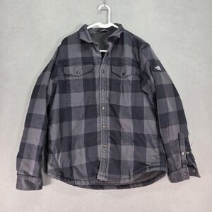 The North Face Jacket Mens Large Gray Black Sherpa Lined Plaid Shacket Fleece